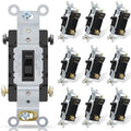 ELEGRP 4-Way Toggle Light Switch - 15A, 120-277V, Quiet Toggle Framed AC Switch - In-Wall On/Off, Self-Grounding, Residential/Commercial Grade, UL Listed (10 Pack, Glossy Black)