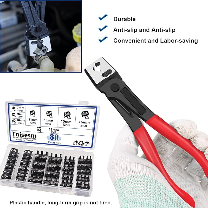 Tnisesm 81Pcs Spring Band Hose Clamps Assortment Kits with Hose Clamp Pliers Silicone Vacuum Hose Pipe Clamp 7mm 9mm 10mm 11mm 14mm 15mm 16mm 18mm Low Pressure Air Clip Clamp