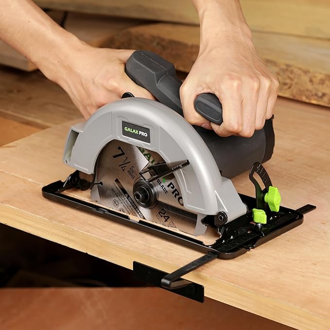 GALAX PRO 11 Amp Power Circular Saw, 6000RPM Corded Circular Saw with Adjustable Cutting Depth 2-1/2" (90°) to 1-7/8" (45°), 7-1/4 Inch Carpentry Saw Blade, Ideal for Wood, Plastic Cuts