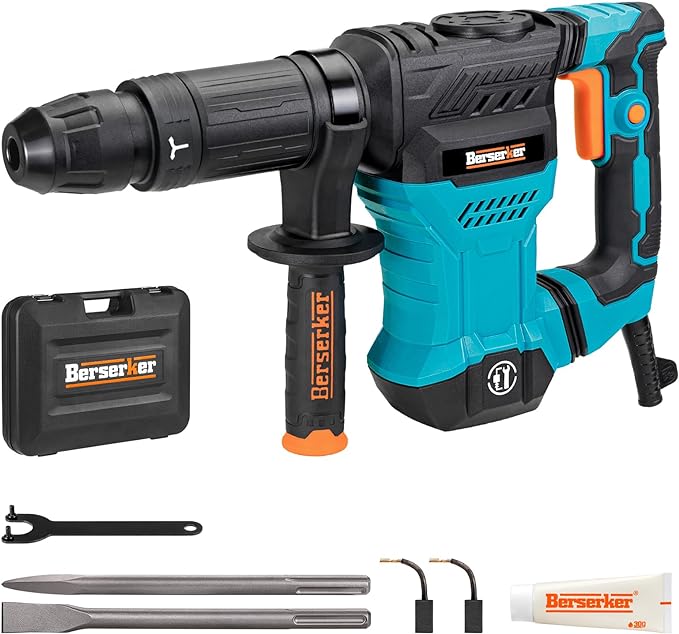 Berserker 1300W 12-Pound SDS-Max Demolition Jack Hammer 45HM,11-Amp Corded | Small Lightweight Electric Concrete Breaker for Tile Removal with Vibration Control,Trigger Lock,Carrying Case & 2 Chisels
