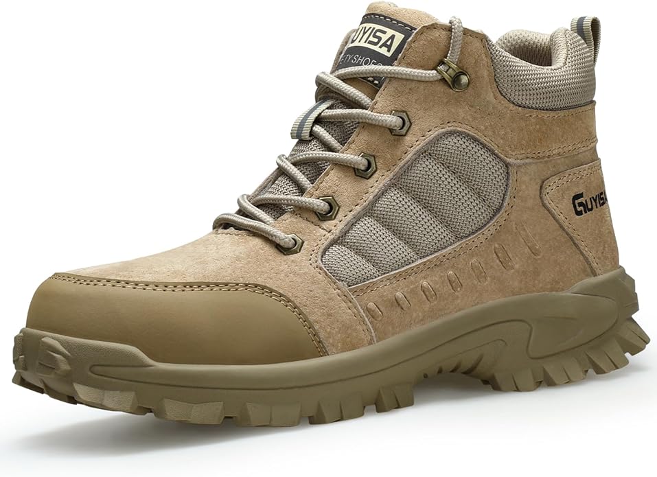 GUSAYEX Steel Toe Boots for Men Puncture Resistant Safety Work Boots with Kevlar Midsole Industrial Lightweight Men's Work & Utility Protective Shoes for Construction Warehouse Factory