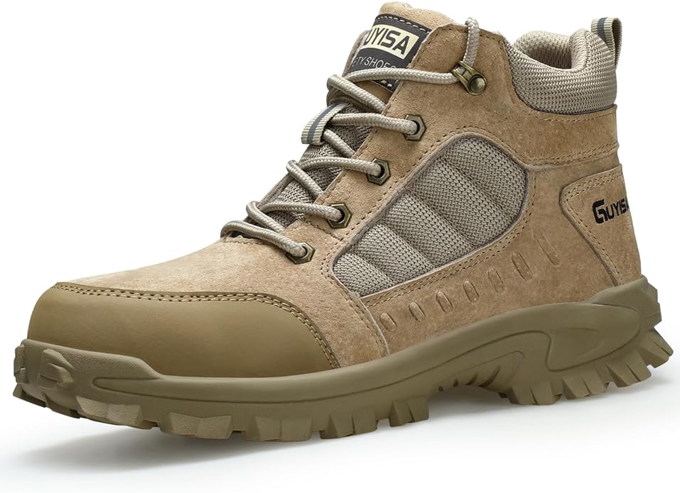 GUSAYEX Steel Toe Boots for Men Puncture Resistant Safety Work Boots with Kevlar Midsole Industrial Lightweight Men's Work & Utility Protective Shoes for Construction Warehouse Factory