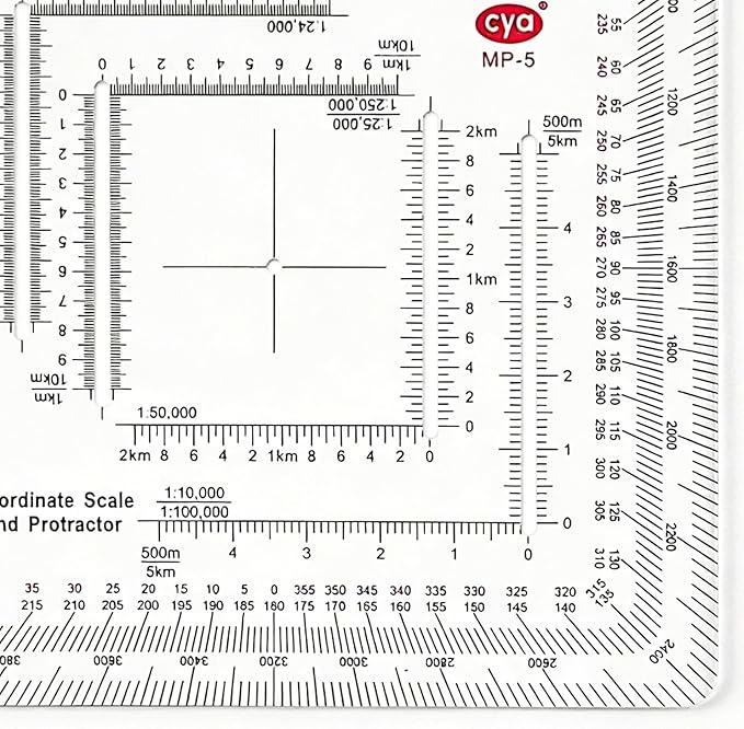 Military Map Protractor, Military Style, UTM/MGRS Coordinate Scale Map, Perfectly Cut Land Navigation Protractor, Maps Reading and Grid Coordinate Reader, LYMXsd