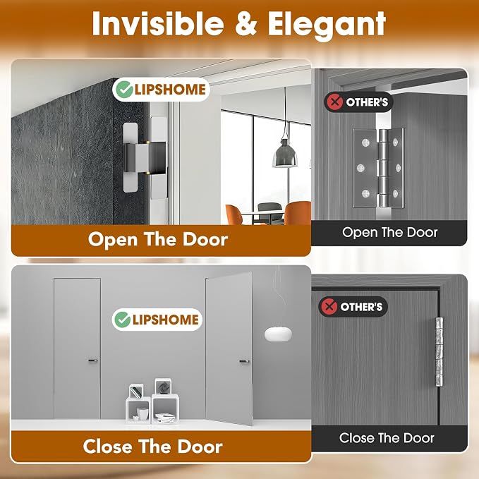 4.5" Hidden Door Hinge/Concealed Hinges,Invisible Hinges,Invisible Door Silent Door Hinge 110 Degree Swing Hinge 2-Way Adjustable Butt Hinge 4.5 x 2 x 1 (2, Silver)