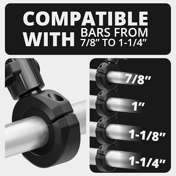 Tackform Black Motorcycle All Metal Phone Mount - Vibration Dampening 20MAXX Spring Cradle | Universal Clamp Fits 7/8" to 1-1/4" Handlebars | Compatible with iPhones, Galaxy, More | Short Reach Arm