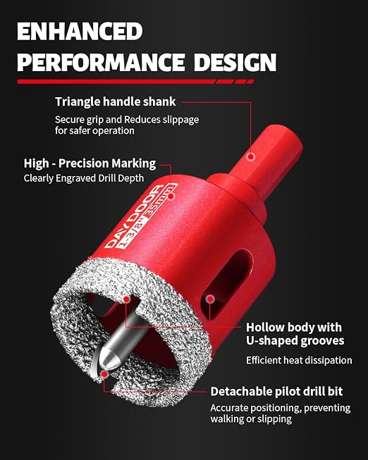 DAYDOOR 1-3/8" Diamond Hole Saw Bits with Pilot Drill Bit-2pcs 35mm Diamond Tile Hole Saw with Guiding Bit for Porcelain Tile Ceramic Pottery Granite Stone Glass Bottles(3/8" Triangle Shank)