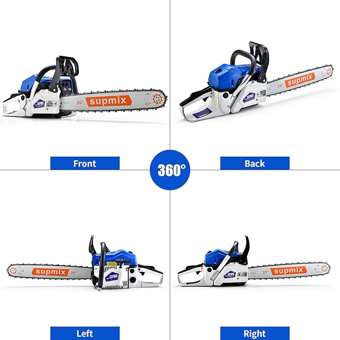 SUPMIXTOOLS 20 Inch Gas Chainsaw 62cc Gasoline Powered Chain Saw 2-Stroke Handheld Cordless Petrol Chainsaws for Cutting Wood Outdoor Home Farm Garden Use
