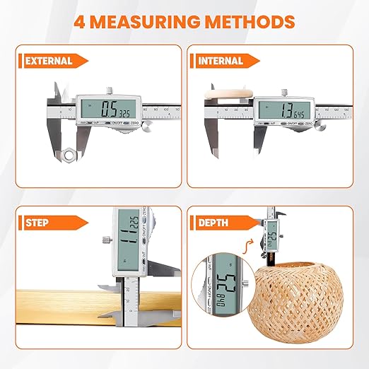 HARDELL Digital Caliper 8"/200mm, Rechargeable Stainless Steel Micrometer, Large LCD Inch/MM/Fraction, Auto-Off, Electronic Measuring Tool for Machinist Woodworking 3D Printing DIY Household