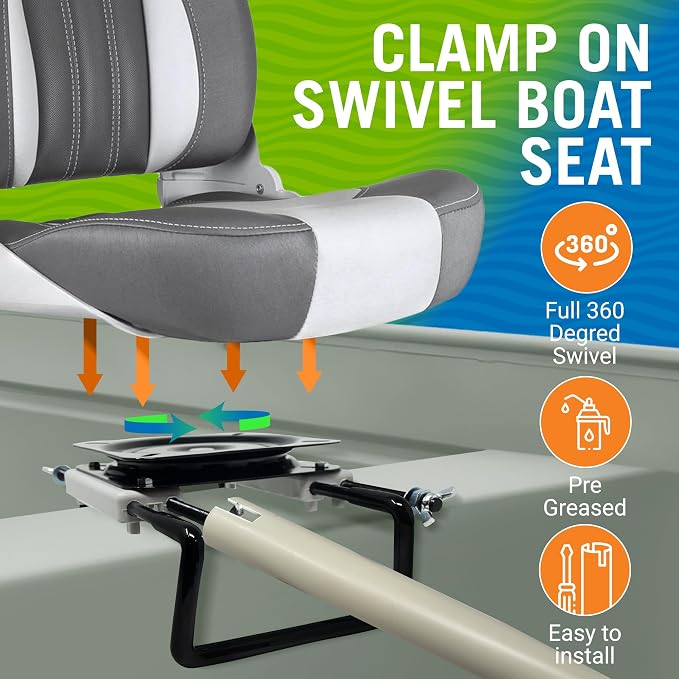 Clamp On Boat Seat Swivel Mount for Jon Boats 360 Degree, Adjustable