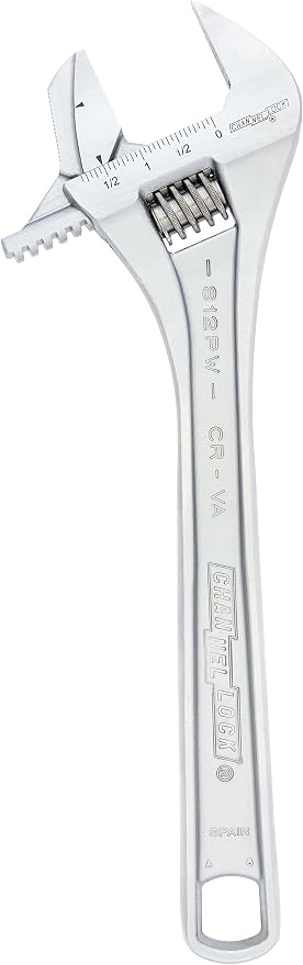 Channellock Adjustable Wrench 812PW - Reversible Jaw, Chrome, Pipe Wrench - 12 In