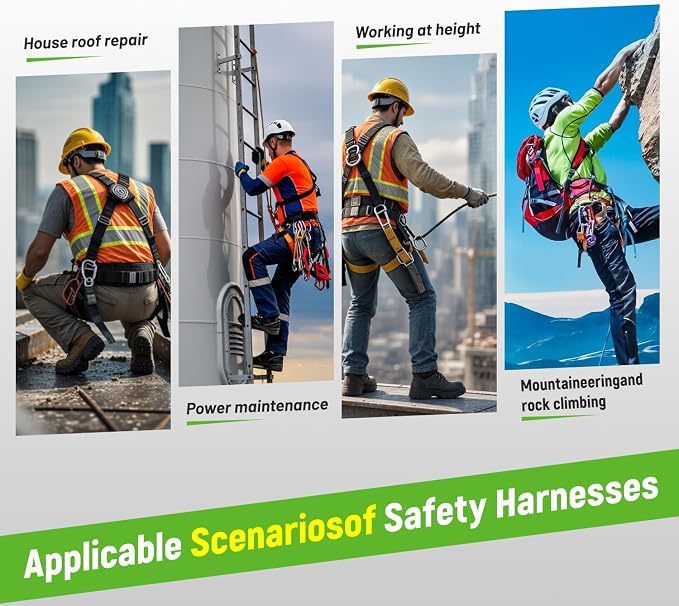 Safety harness fall protection kit, equipped with shock-absorbing ropes, full-body safety harness for roof work