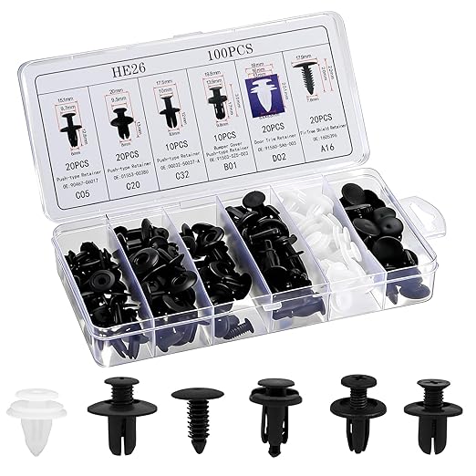 100Pcs Auto Body Panel Fasteners & Push Pin Rivets - 6 Sizes Bumper Fender Flare Retainer Clips. Plastic Expansion Screws Replacement for GM Ford Toyota Honda (100Pcs)