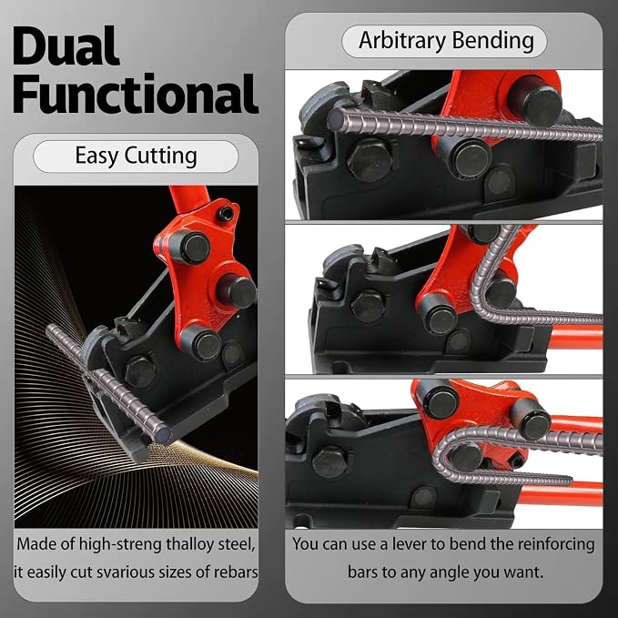 Rebar Bender/Cutter 2 in 1 Metal Tool, Manual Removable Rebar Shears and Bending Machine, cuts and bends rebar up to 5/8" for Construction Site and Home-use, Red