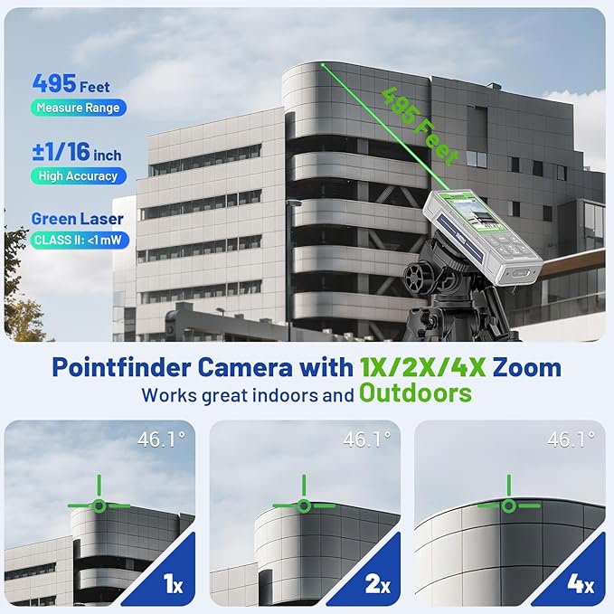 Huepar Pro Laser Measuring Tool, 495Ft Outdoor Laser Measure with Camera & Bluetooth Connected, Laser Distance Meter with P2P Technology, Free APP, IP68, Micro USB Cable, Hand Strap & Pouch - SW-150GQ