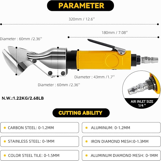 NEWTRY Pneumatic Scissors, Air Industrial Shears, Heavy Duty Metal Cutter Cutting Tool, for Metal Sheet Diamond Mesh Iron Stainless Steel Plate (upgrade B Larger Cutter Head)