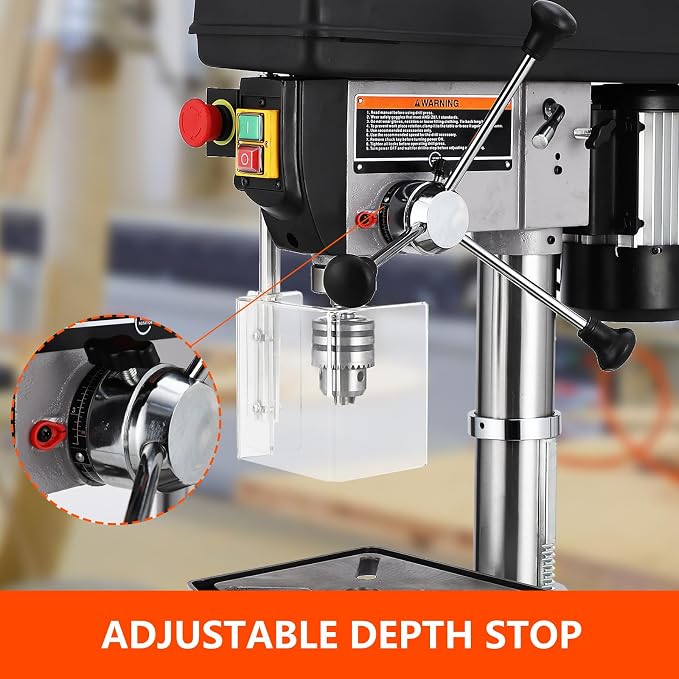 13 in Floor Drill Press, 7.5 Amp 120V Pure Copper Motor with Swing-away Safety Guard, 288-3084 RPM Variable Speed, 0-45°Tilting Worktable, Tabletop Drilling Machine for Wood Metal