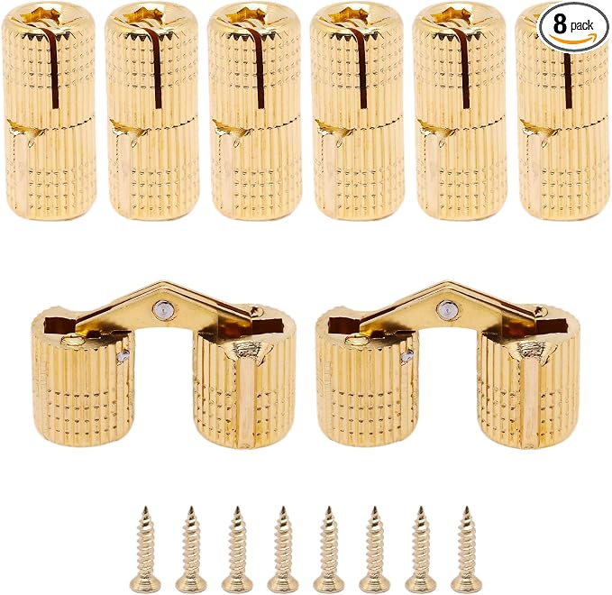 10mm Hidden Brass Barrel Hinges 180 Degree Opening Angle Cabinet Hinges for DIY Jewelry Box 8 Pack