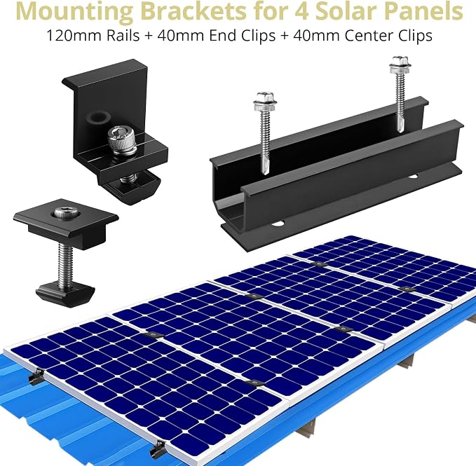 Anbte Solar Panel Mounting Brackets for Roof, Aluminum Solar Rails, Black | Solar Panel Mounting Kit For 4 Panels, Included 10 X 4.72 In Rails+4 X 1.57" End/Mid Clamps +1 Wrench, For Roof, RV, Boat