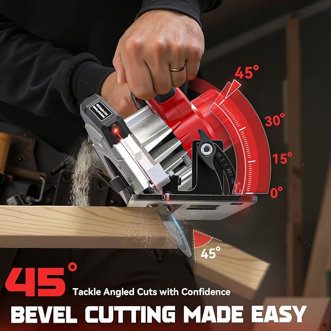 Ecarke 7-1/4" Cordless Circular Saw, Compatible with Milwaukee 18V Battery (Tool Only), Electric Circular Saw with Laser Guide, 5000RPM, 0–45° Bevel, 2-1/4" Cutting Depth, Includes 2 Blades (24T&40T)