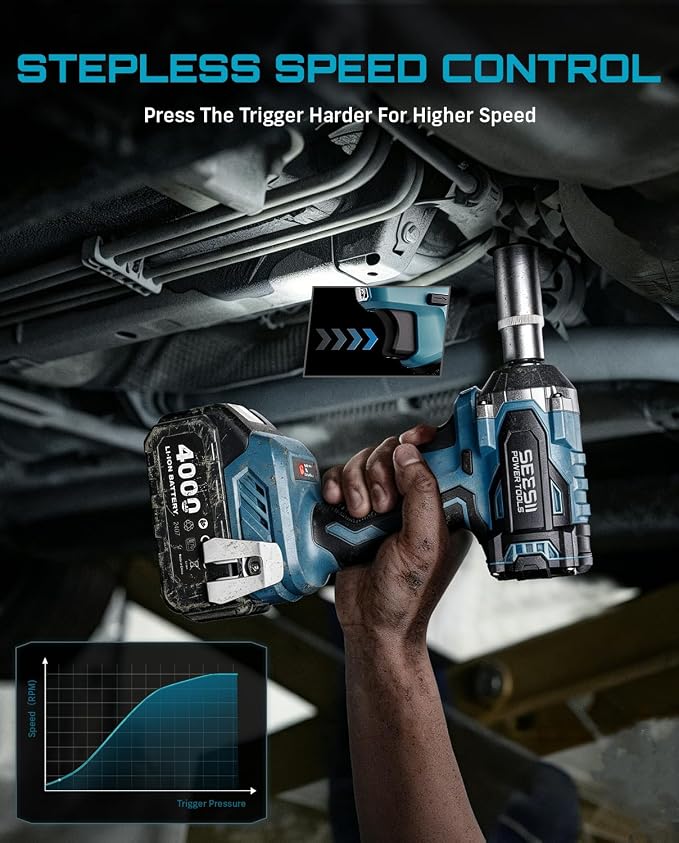 Seesii 3/8" Cordless Impact Wrench, Power Impact Gun w/Max Torque 330Ft-lbs(450N.m), 4.0Ah Rechargable Battery & 4 Sockets, Compact Power Impact Wrench for Lightduty Work Car Home,WH450