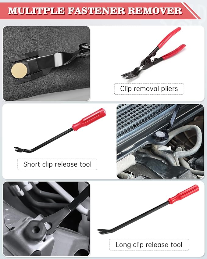 Poraxy 19Pcs Trim Removal Tool,Car Panel Door Audio Trim Removal Tool Kit, Auto Clip Pliers Fastener Remover Pry Tool Set with Storage Bag