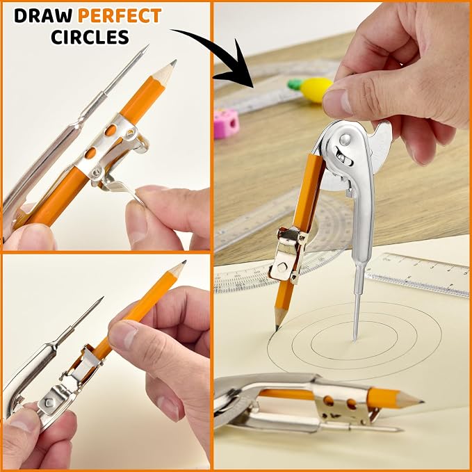 60 Pieces Compass for Geometry Metal Compass Tool Math Compass Bulk Drawing Compass Silver Geometry Compass with Pencil for Student School Classroom Office Woodworking Art Drawing