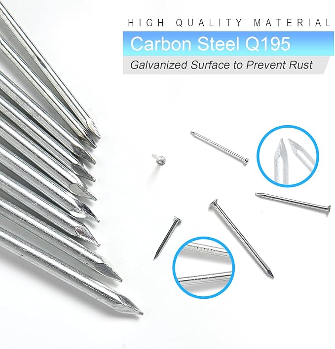 376pcs Hardware Assortment Kit with 2" Nails & 8oz Claw Hammer for Hanging Pictures, Finishing, Wall, Small, Wood Nails and Hammer