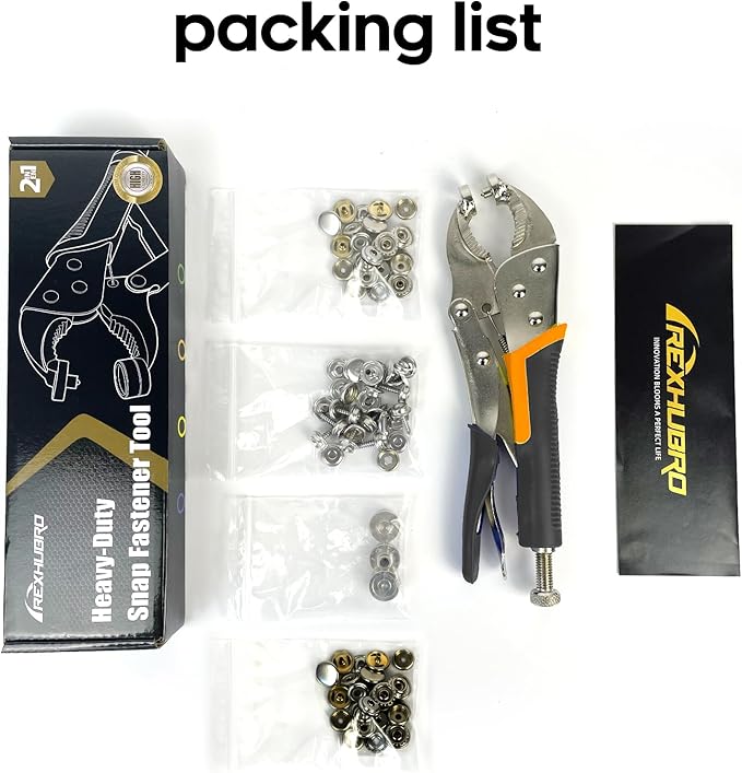 snap Fastener Tool,Snap Tool for Boat Covers, Heavy Duty Snap Setter Pliers Canvas Snap Fasteners Kit Includes 60 Sets 15mm Stainless Snaps