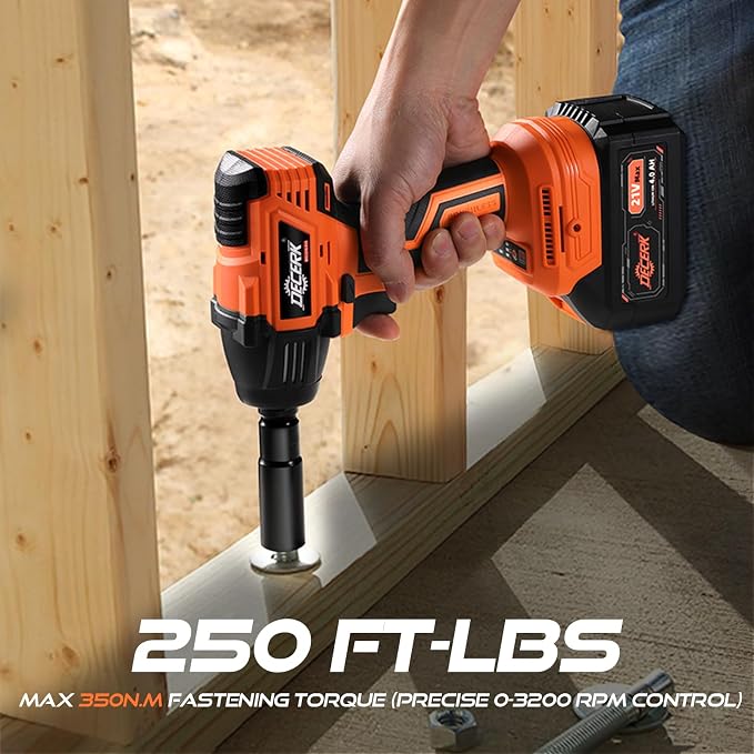 DECERK 400Nm Compact Impact Wrench - Precision Torque for DIY, Bicycle Repair & Furniture Assembly [4000mAh Dual Batteries] [1/2 Inch Driver] [21V MAX] Brushless, Cordless, Electric, Power, Gun