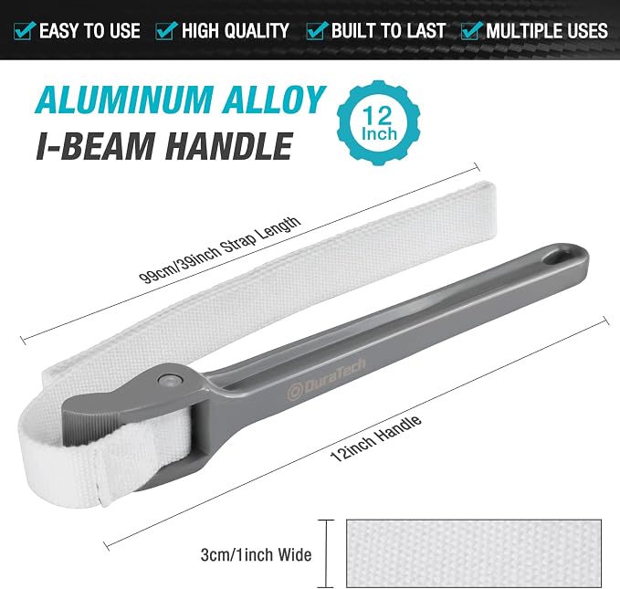 DURATECH Strap Wrench 12" Handle, Adjustable Nylon Strap Pipe Wrenches, Oil Filter Strap Opener Wrench (Pack of 2)