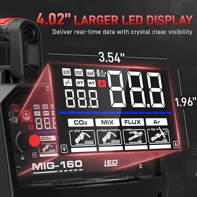 ANDELI 160A MIG Welder, GAS MIG/FLUX MIG/LIFT TIG/STICK 4-In-1 Multiprocess 110V/220V Dual Voltage Welder, LED Digital Display Synergic Control,Gas Gasless Welding Machine With welding rods