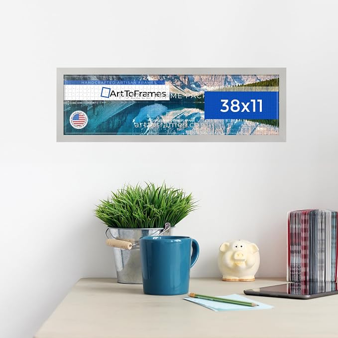 ArtToFrames Puzzle Frame for Buffalo Games 750 Piece Jigsaw Puzzles, 38x11 Inch (97x28 cm), Antique White Engineered Wood with Economy Acrylic, Ready to Hang Puzzle Display