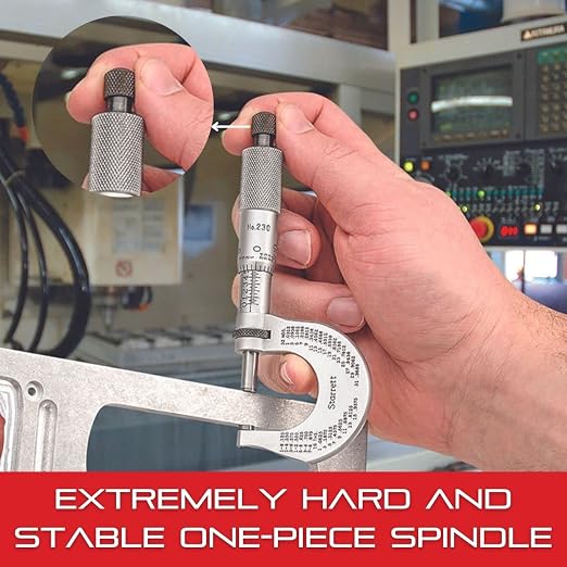 Starrett Outside Micrometer with One-Piece Spindle, Satin Chrome Finish and Advanced Sleeve Design - Quick and Easy Adjustment, 0-1" Range, .001" Graduation - 436.1XRL-1