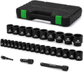 TecoTek 30 Pieces 1/2-Inch Drive Shallow Metric Impact Socket Set, Cr-Mo, 10mm to 36mm, No Skipped Sizes, 6 Point, Includes Extension Bars, Drill Socket Adapter 1/2"