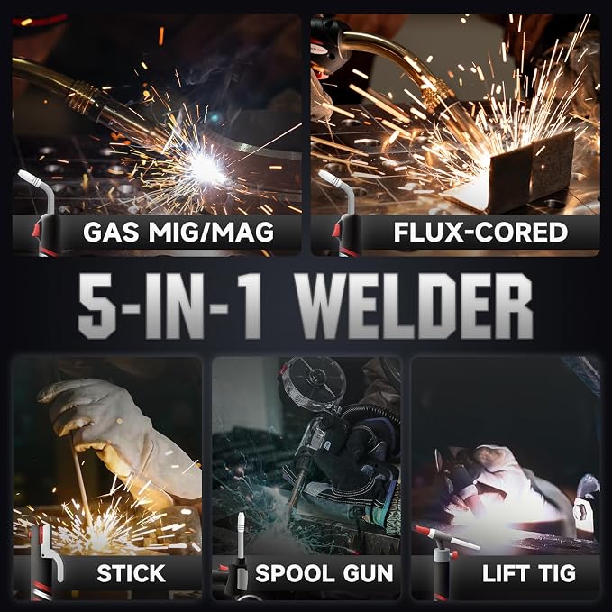 YESWELDER Multifunctional MIG Welder, Dual Pulsed 7-Inch LCD Screen 120V/240V, 6-In-1 MIG/Pulsed MIG/Flux Core/Spool Gun Compatible/Lift TIG/Stick Welding Machine DP200