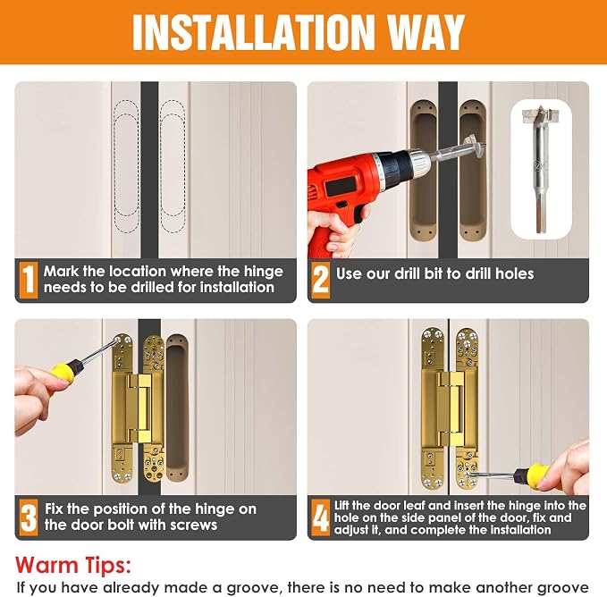 9.7" Hidden Door Hinge/Concealed Hinges,Invisible Hinges,Invisible Door Silent 180 Degree Swing Hinge 3-Way Adjustable Butt 9.7 x 3.3 x 1inch (Golden, 9.7 inches)