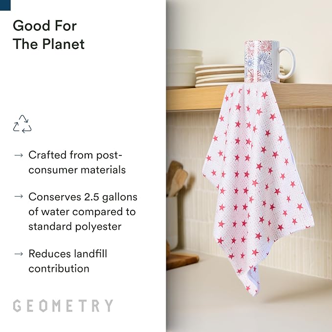 GEOMETRY Kitchen Towels - Quick Dry, Absorbent Microfiber Dish Towels for 4th of July, Memorial Day, Veterans Day, and Holiday Decor - Red, White, and Blue- Star Spangled
