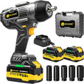 2200Nm Cordless Impact Wrench, 1/2" Electric Impact Gun with 2 x 6.0Ah Batteries, 21V Brushless High Torque Impact Wrench with 5 Pneumatic Sockets, Impact Driver for Truck Tire Lug Nut Removal