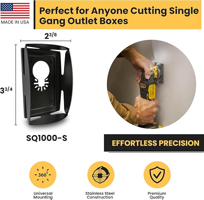Qbit SQ1000-S Stainless Steel Cut Outs, Magnepull QBit Outlet Square Slot Cutter Box for Oscillating Power Multi-Tools to Cut-in Single Gang Wall Boxes Drywall Tools for Home Improvement