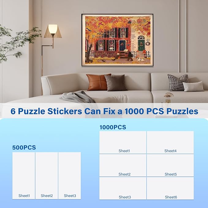 Puzzle Glue Sheets for 1000-Pieces, 24 PCS Puzzles Saver Sheets, Easy Peel and Stick Jigsaw Sticker Sheets, No-Clean Puzzle Glue Stickers, Gifts for Puzzles Lovers
