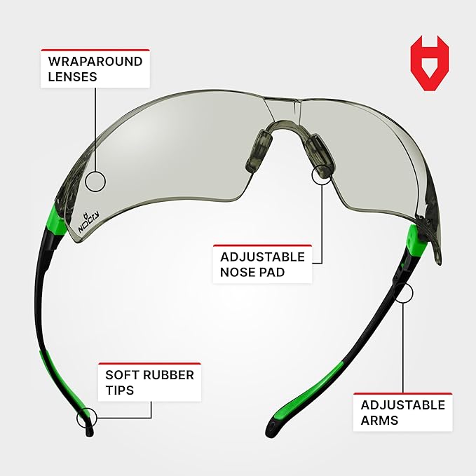 NoCry Tinted Safety Glasses for Men and Women with Anti-Fog and Scratch Resistant Wrap-Around Lenses — Adjustable Temples and Nose Pads — 100% UV Resistant, ANSI Z87.1 Certified Protective Eyewear