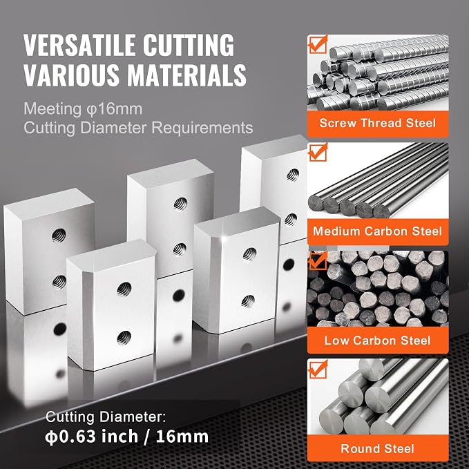 VEVOR Electric Rebar Cutter Replacement Blades 6 PCS 16mm(5/8 Inch) - HRC58-60 Hard Jaw Blades with 12 Hex Screws & Spring Washers, Fit RC-16