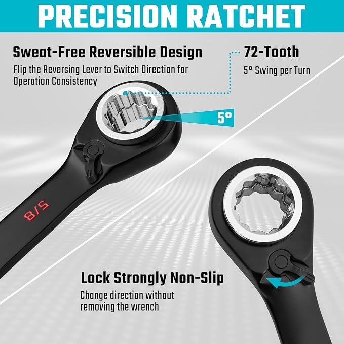 DURATECH 4-in-1 Reversible Ratcheting Box Wrench Set, SAE, 2-Piece,black E-coating