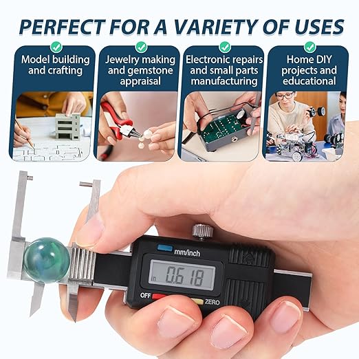 Mini Digital Caliper 3-in-1, 0-25mm Precision Measuring Tool | Large LCD Display, Zero Setting Function, Inch Metric Fraction Conversion, Extra Battery, Protective Case