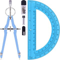 Unjoo Compass and Protractor Set, Professional Drawing Compass Tool, Metal Compass with Extra Refills, Compass for Geometry and 6 Inch Math Protractors 180 Degree (Blue)