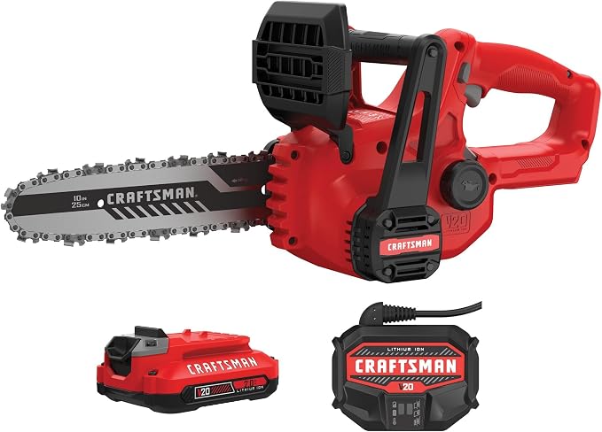 CRAFTSMAN Mini Chainsaw, 10 inch Mini Chainsaw Cordless, Electric Chain Saw, V20 Battery and Charger Included, Handheld Tree Trimmer Wood Cutter (CMCCS610D1)