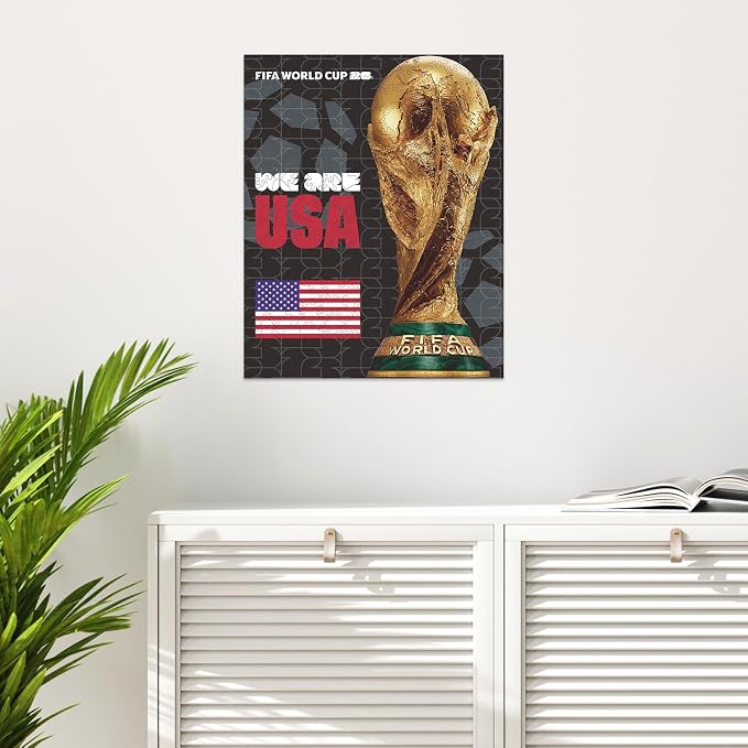 FIFA USA Poster-2 Wooden Puzzle for Adult, 200 Pieces Irregular Shape Puzzle, 5MM Thick, Creative Collectible Gift for Fans, Officially Licensed Product, 9.3 x 12