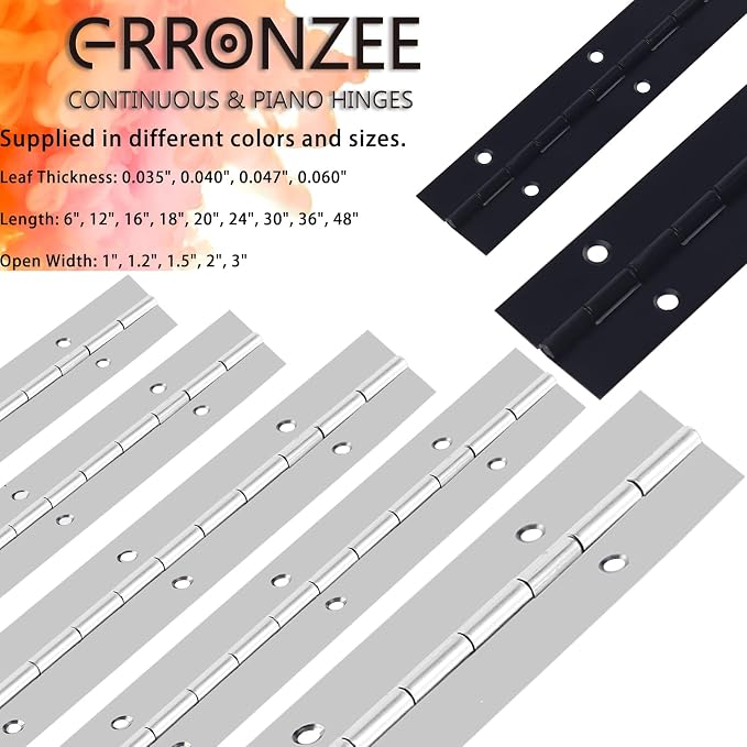 2PCS Heavy Duty Piano Hinge 30 Inch x 1.2 Inch Open Width Stainless Steel Black Continuous Hinge for Cabinet, Door, DIY Wood Boxes, 0.047" Leaf Thickness