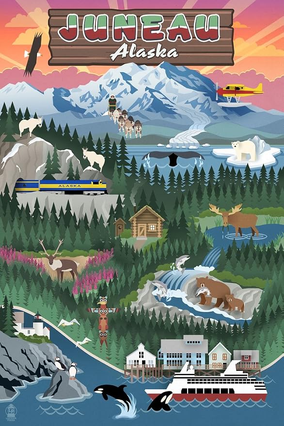 Lantern Press Juneau, Alaska, Retro Scenes 1000 Piece Jigsaw Puzzle for Adults, Made in USA with Reference Poster