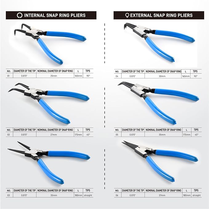 SMOTIVEPRO 6PCS 7inch Internal/External Snap Ring Pliers Set